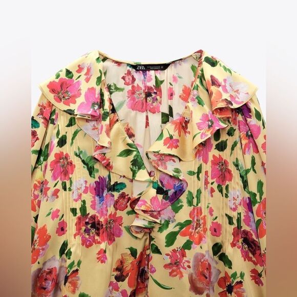 ZARA FLORAL PRINT RUFFLED SHIRT - Picture 6 of 8